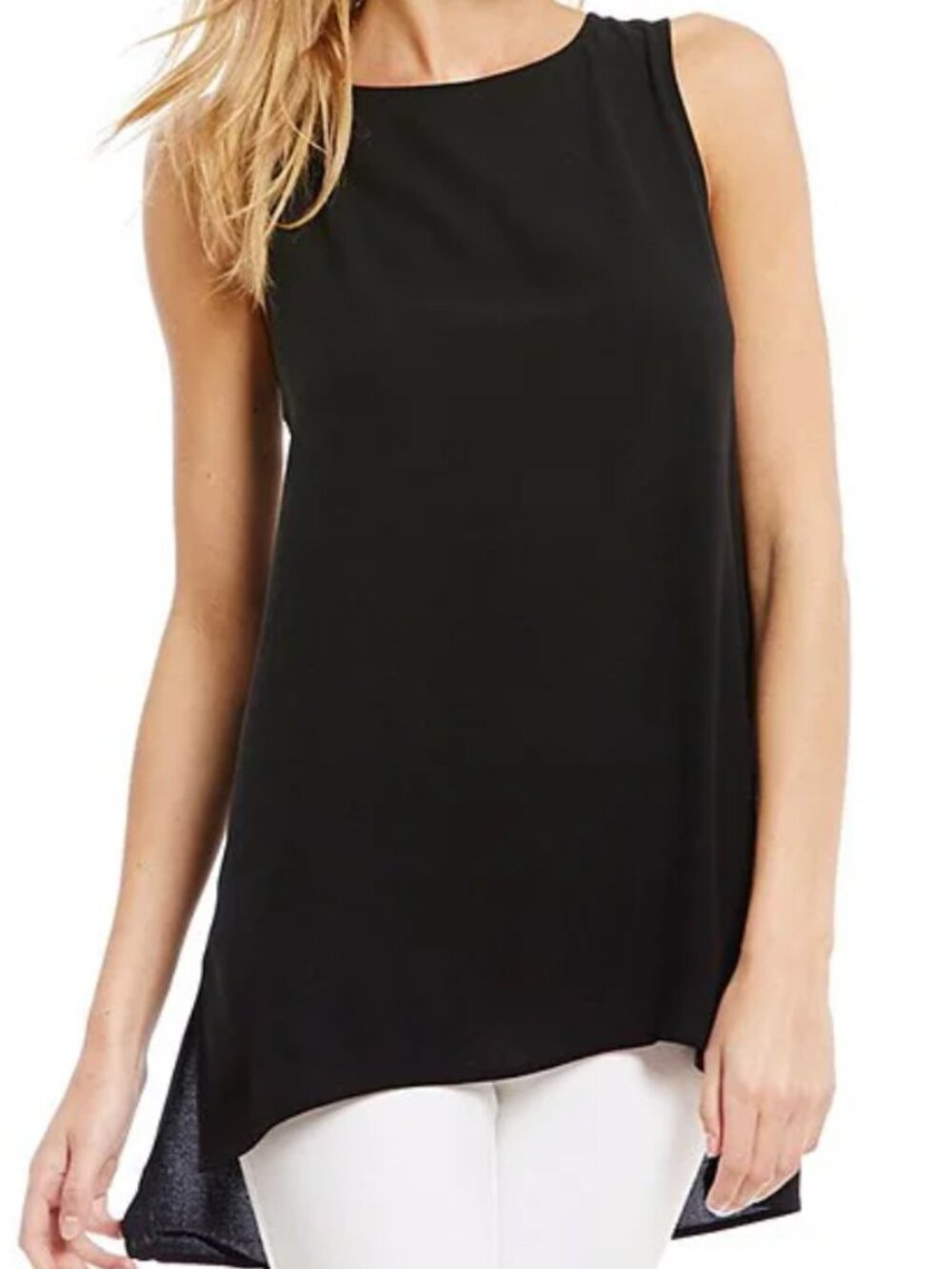 Eileen Fisher Silk Black Tunic Top, High Low Hem, Size XL 14 16 - Picture 2 of 12